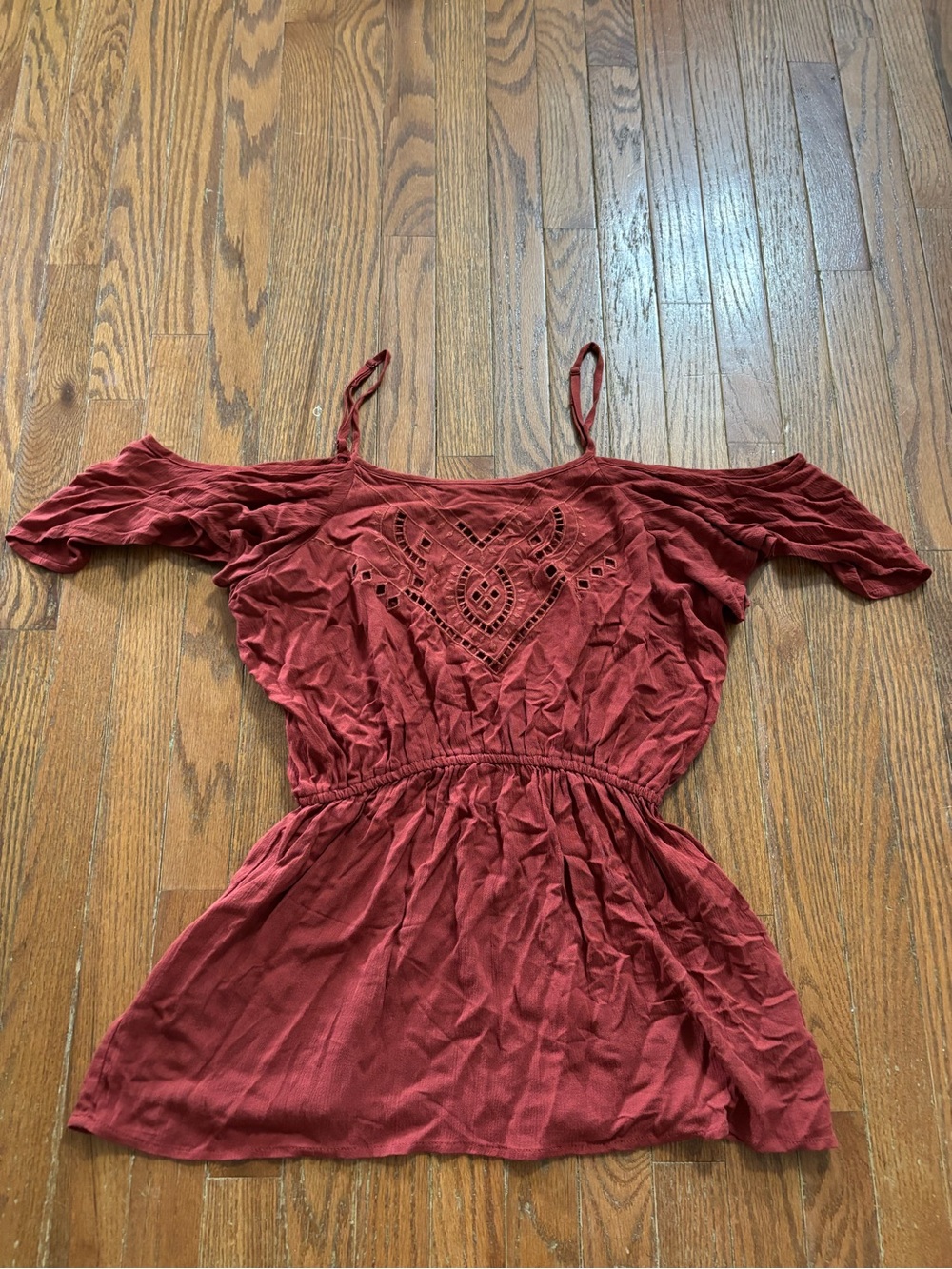 Maurices Rust Red One-Shoulder Dress with Crochet Detail